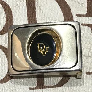 CHRISTIAN DIOR 1960s MEN BELT BUCKLE~GOLD METAL~ BLACK ENAMEL~MADE IN ITALY